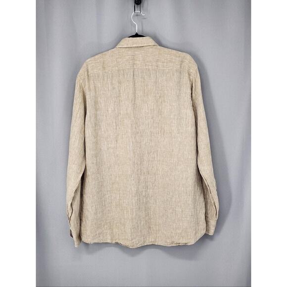 Stanza Shirt Mens 16.5 42cm Beige 100% Linen Long Sleeve Button Casual Coastal - Picture 2 of 11